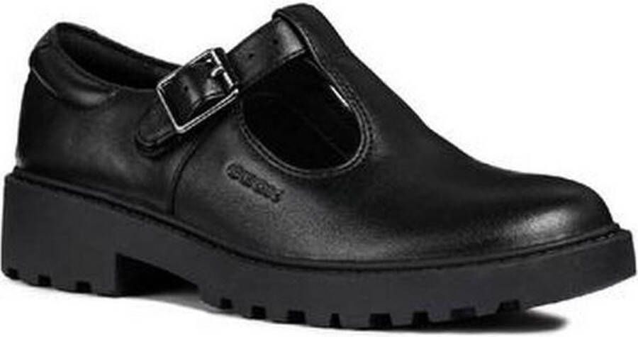 GEOX Girls J Casey G. E Leather School Shoe (Black)