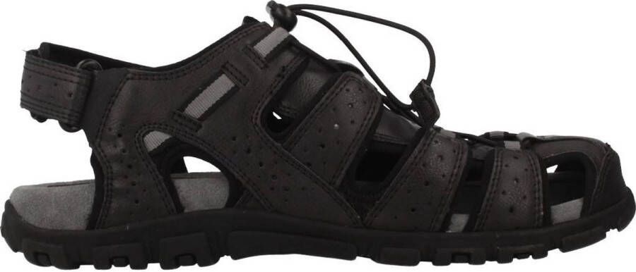 Geox Zwarte platte sandalen voor mannen Black Heren