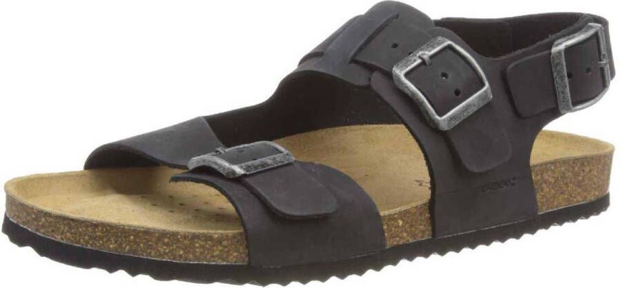 Geox Zwarte platte sandalen voor mannen Black Heren