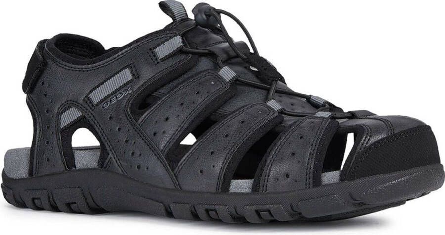 Geox Zwarte platte sandalen voor mannen Black Heren