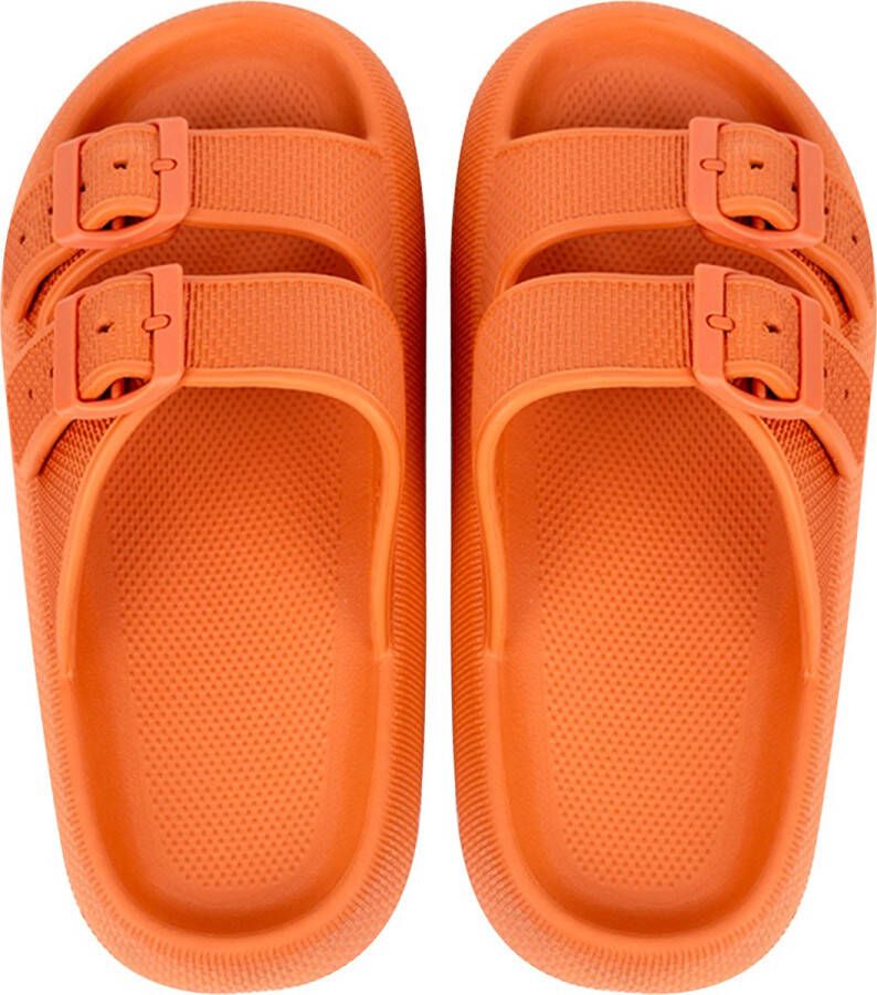 Geweo Oranje EK voetbal 2024 WK Badslippers Pillow Slides EVA Slippers Kerstmis Kerstfeest Christmas Gift Unisex Verstelbare Gesp Verdikte Antislip Lichtgewicht Oranje