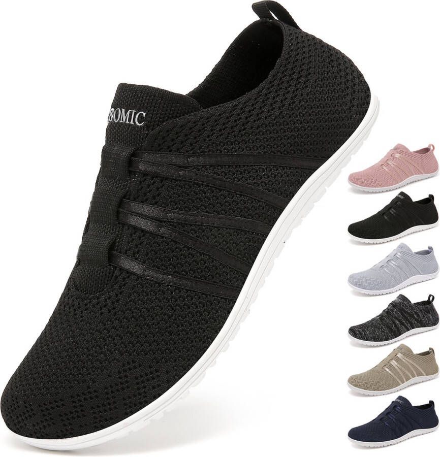 Geweo Barefoot Schoenen Instappers Gymschoenen Zaalschoenen Sportschoenen Sneaker Ade d Knit Mesh Platte Zool Zwart