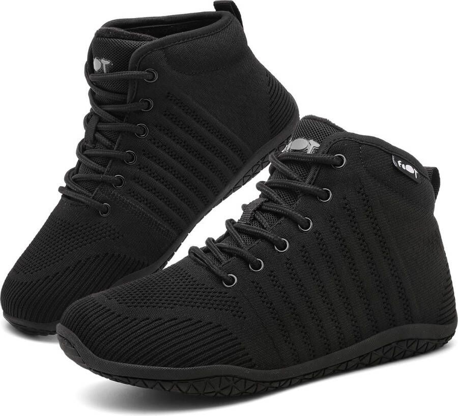 Geweo Hoge Sneakers Winter Schoenen Barefoot Schoenen Sportschoenen Fleece-voering Platte Zool Zwart