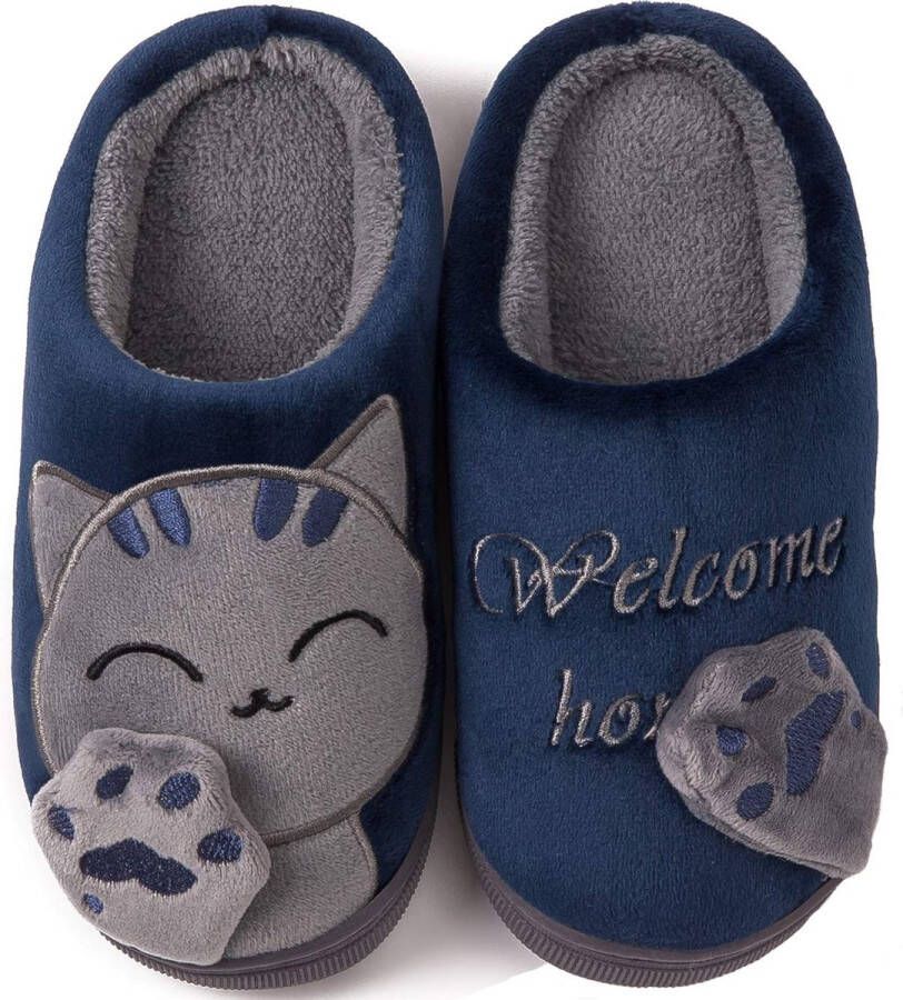 Geweo Pantoffels Sloffen Open Sloffen -Fluffy Slippers Dicht Sloffen Blauw