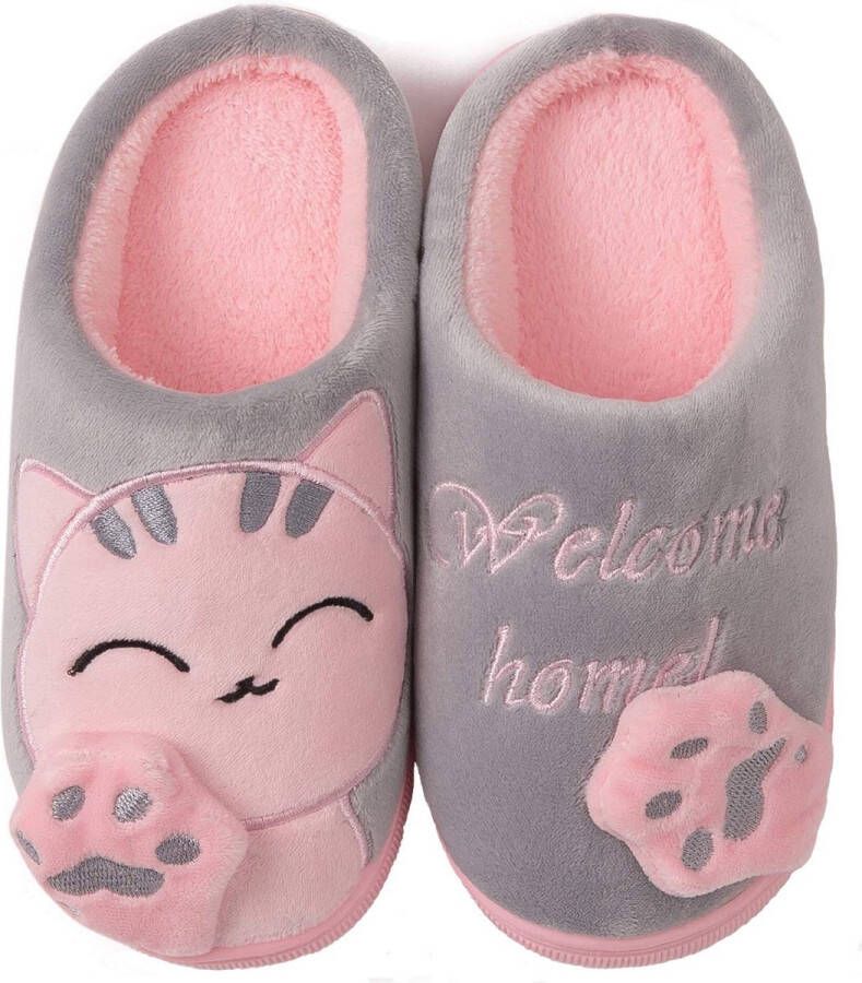 Geweo Pantoffels Sloffen Open Sloffen -Fluffy Slippers Dicht Sloffen Grijs