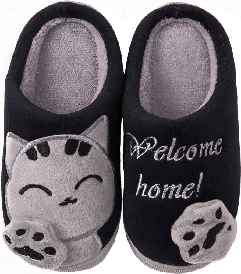 Geweo Pantoffels Sloffen Open Sloffen -Fluffy Slippers Dicht Sloffen Zwart