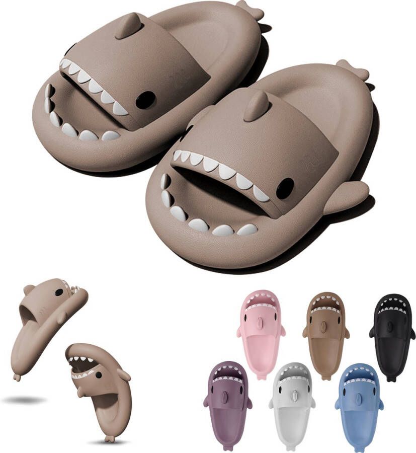 Geweo Shark Slippers Haai Slides Haaien Badslippers EVA -Bruin