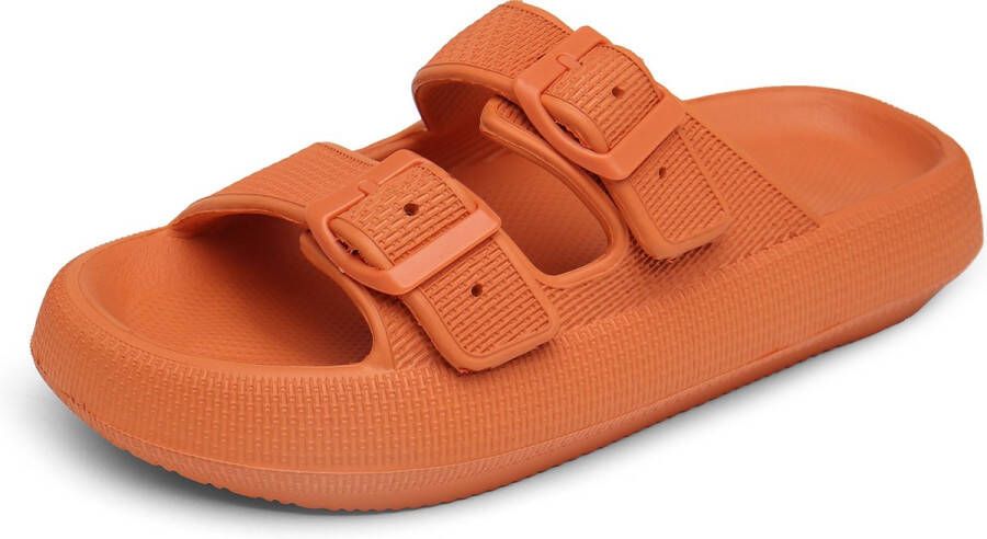 Geweo Slippers Badslippers met Gesp Wandelsandalen Strandschoenen Verstelbaar Zacht Straps Dames Oranje