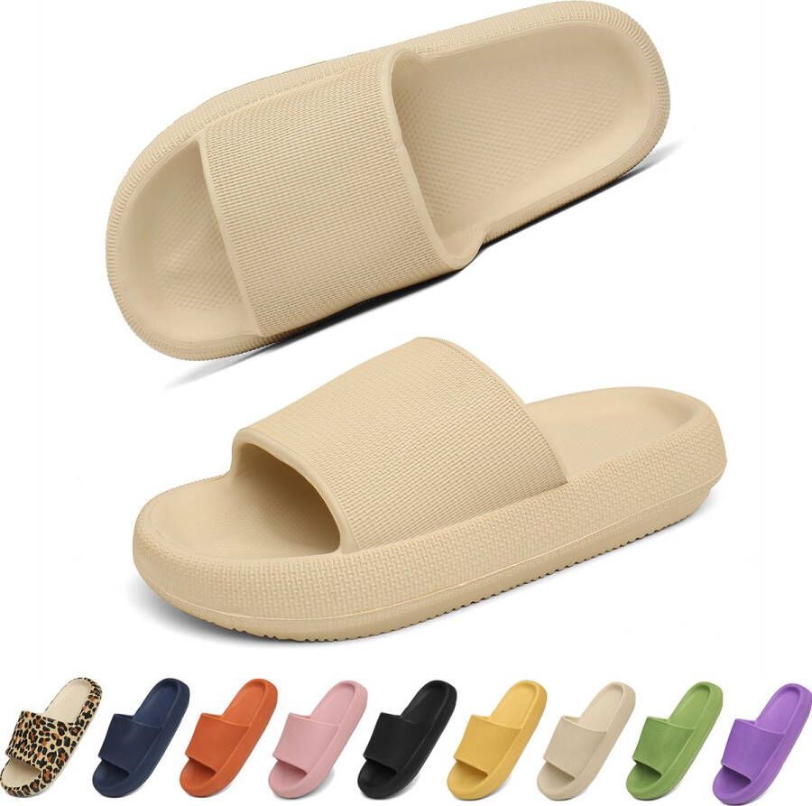 Geweo Slippers EVA Badslippers Unisex Verdikte Lichtgewicht Super Zacht aan je Voeten Anti-Slip en Stevig Voetbed Anti-lawaai Khaki