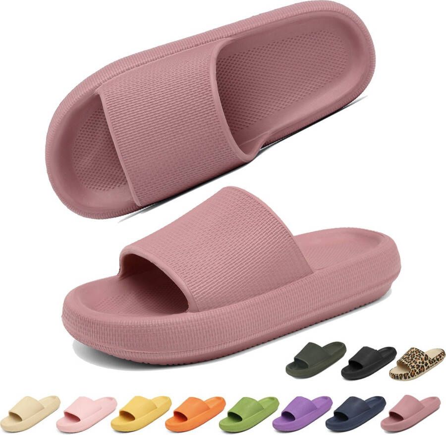 Geweo Slippers EVA Badslippers Unisex Verdikte Lichtgewicht Super Zacht aan je Voeten Anti-Slip en Stevig Voetbed Anti-lawaai Lotuswortel roze kleur