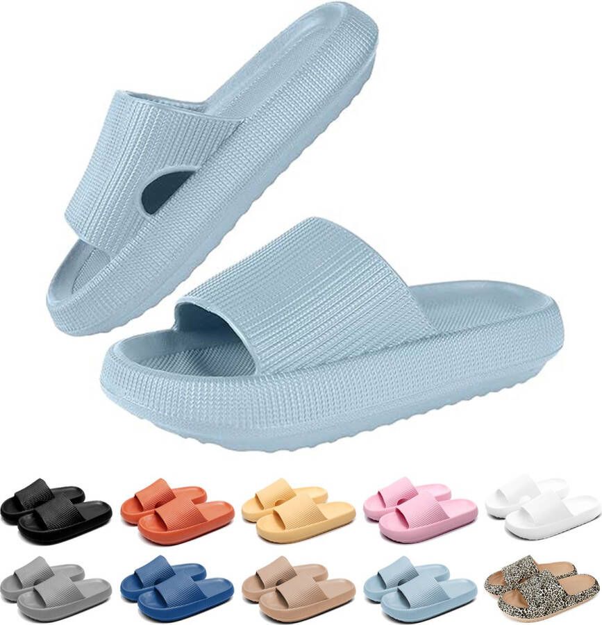 Geweo Slippers EVA Badslippers Unisex Verdikte Lichtgewicht Super Zacht aan je Voeten Anti-Slip en Stevig Voetbed Anti-lawaai Zilverkleurig