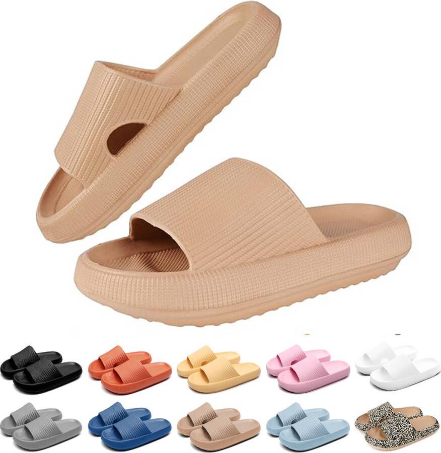 Geweo Slippers EVA Badslippers Unisex Verdikte Lichtgewicht Super Zacht aan je Voeten Anti-Slip en Stevig Voetbed Anti-lawaai Khakikl