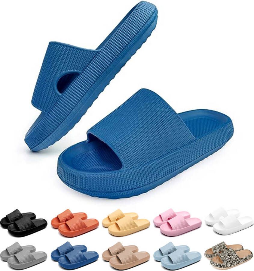 Geweo Slippers EVA Badslippers Unisex Verdikte Lichtgewicht Super Zacht aan je Voeten Anti-Slip en Stevig Voetbed Anti-lawaai Blauw