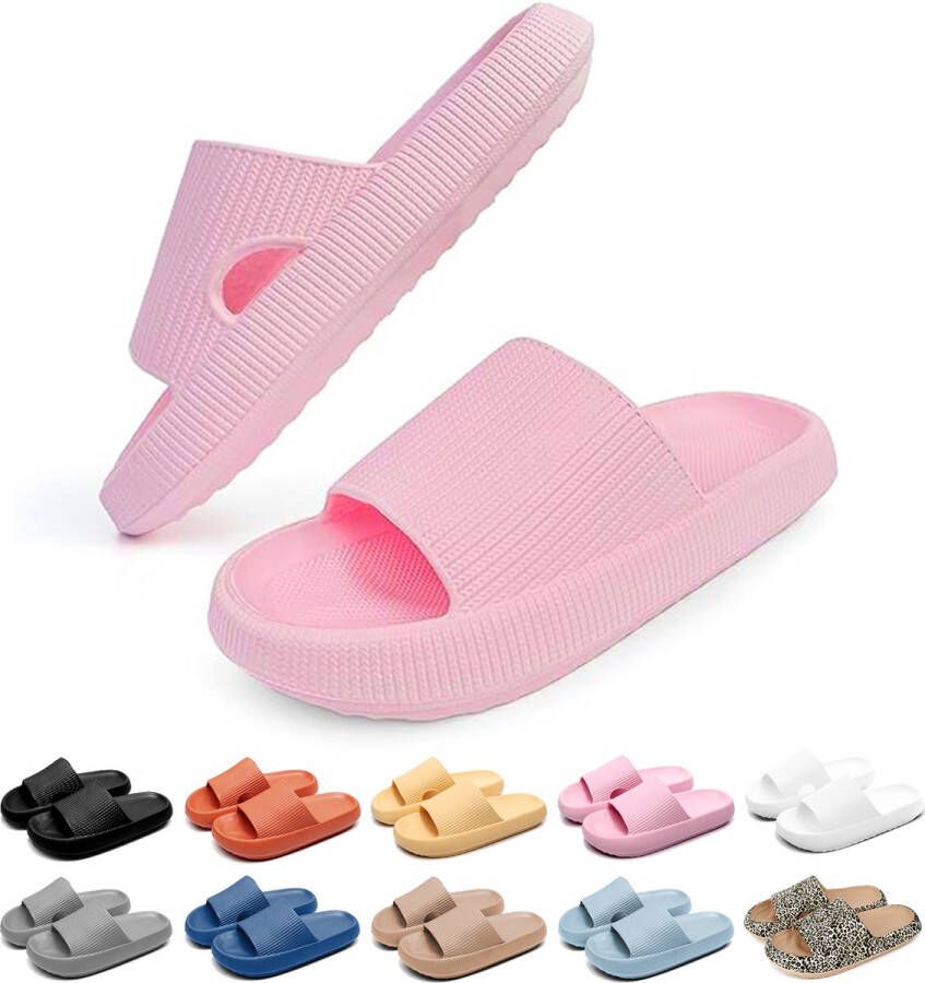 Geweo Slippers EVA Badslippers Unisex Verdikte Lichtgewicht Super Zacht aan je Voeten Anti-Slip en Stevig Voetbed Anti-lawaai Roze