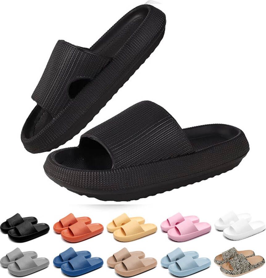 Geweo Slippers EVA Badslippers Unisex Verdikte Lichtgewicht Super Zacht aan je Voeten Anti-Slip en Stevig Voetbed Anti-lawaai Zwart