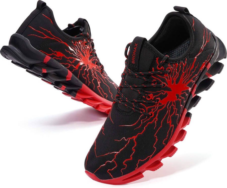 Geweo Sportschoenen Heren Fitnessschoenen Atletiek Gym Joggingsneakers Kerstmis Kerstfeest Christmas Gift Zwart Rood - Foto 1