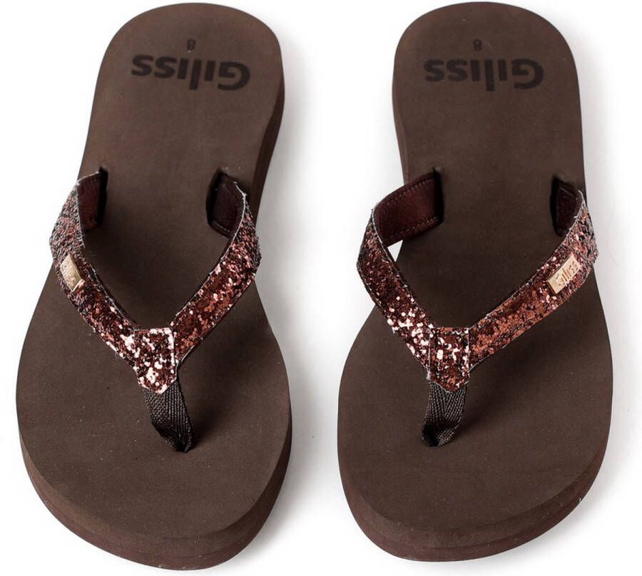 Giliss Fashion Giliss Slippers Crystal serie Espresso bruin & Sangria rood strap - Foto 1