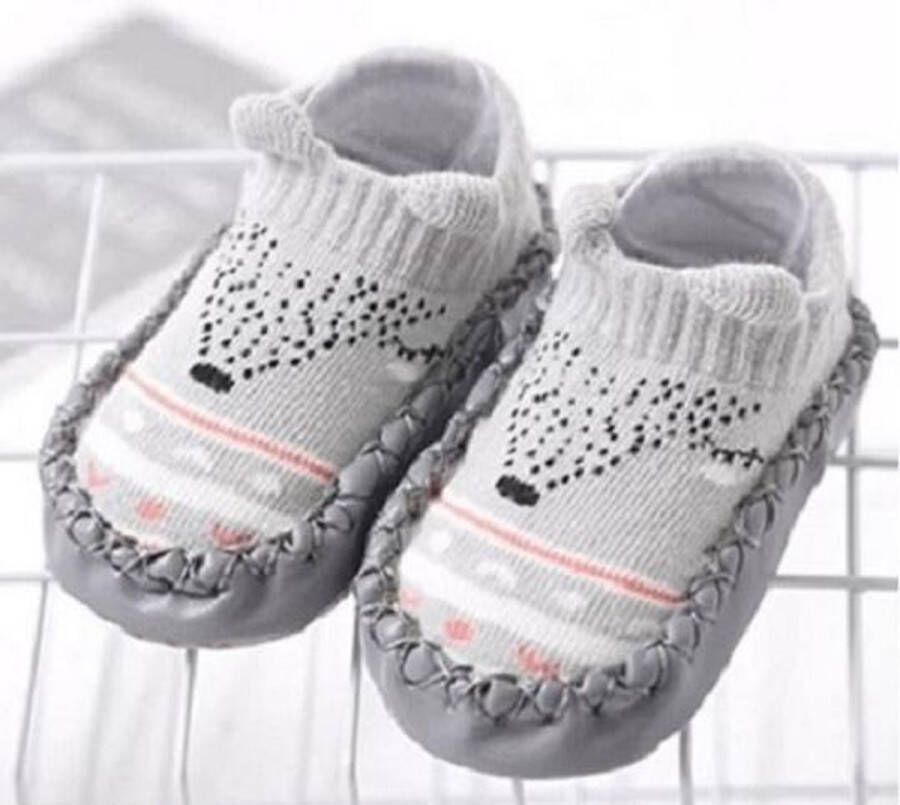 Go Gadget Baby Schoentjes Baby slofjes Loopsokjes Zachte bodem Anti Slip Katoen Grijs 13 cm - Foto 1