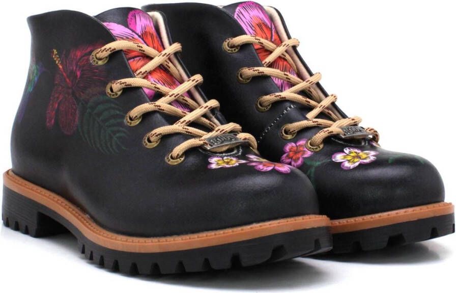 GOBY Black Flower Print Ankle Boots Handgemaakt Premium Kwaliteit