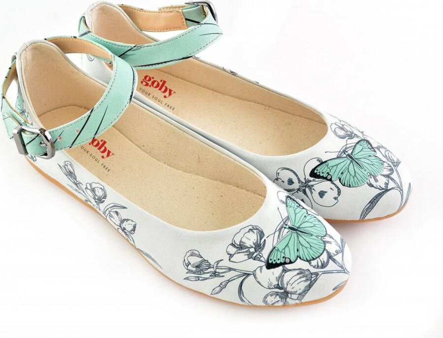 GOBY Bloemen en Vlinders Ballerinas Flats Hoge kwaliteit Handmade Meisjesprint