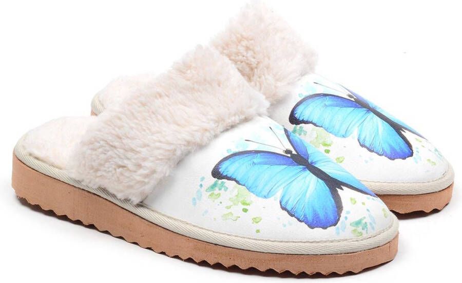 GOBY Blue Butterfly Dames Pantoffels Anti-slip Handgemaakt Premium Kwaliteit