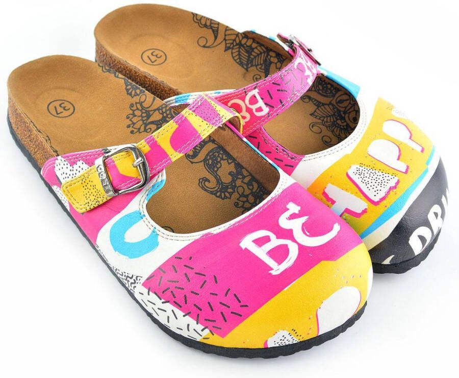 GOBY Clogs met Be Happy Print Handgemaakt Hoge Kwaliteit