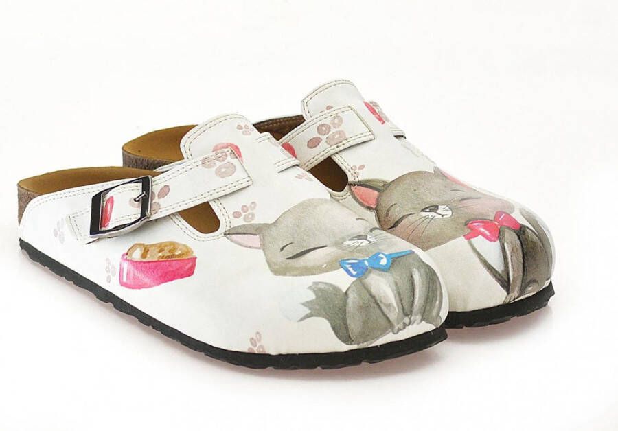 GOBY Clogs met Grey Cats Print Handgemaakt Hoge Kwaliteit