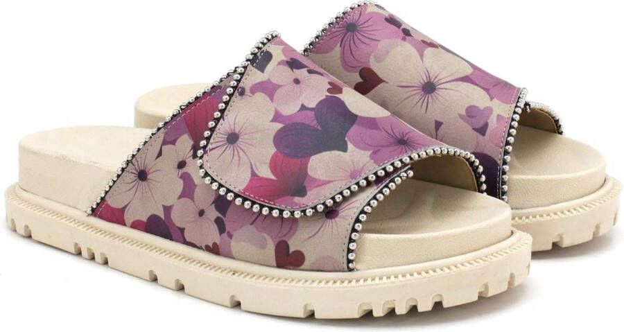 GOBY Clogs met Paarse Bloemen Handgemaakt Hoge Kwaliteit