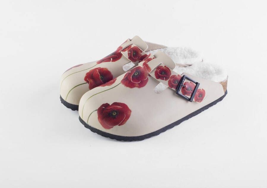 GOBY Clogs met Red Flowers Handgemaakt Hoge Kwaliteit