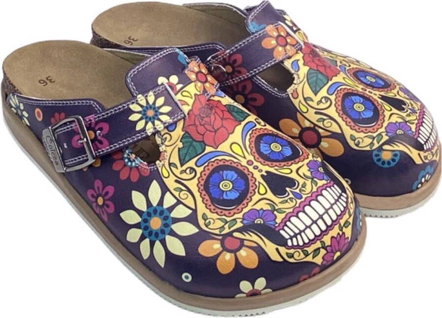 GOBY Clogs met Smiling Skulls Design Handgemaakt Hoge Kwaliteit