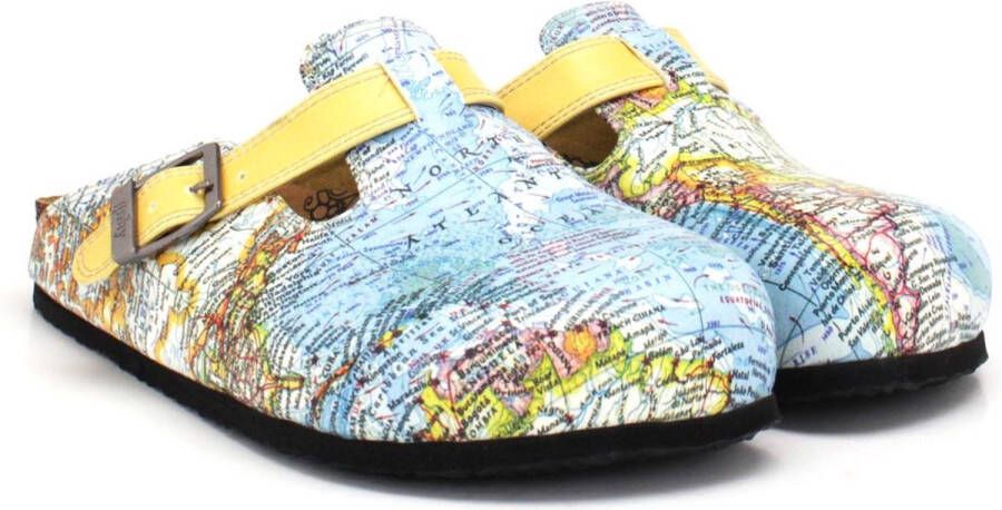 GOBY Clogs met World Map Ontwerp Handgemaakt Hoge Kwaliteit