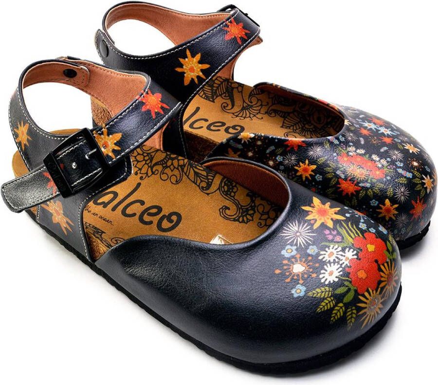 GOBY Clogs met Zwart en Bloemen Design Handgemaakt Hoge Kwaliteit