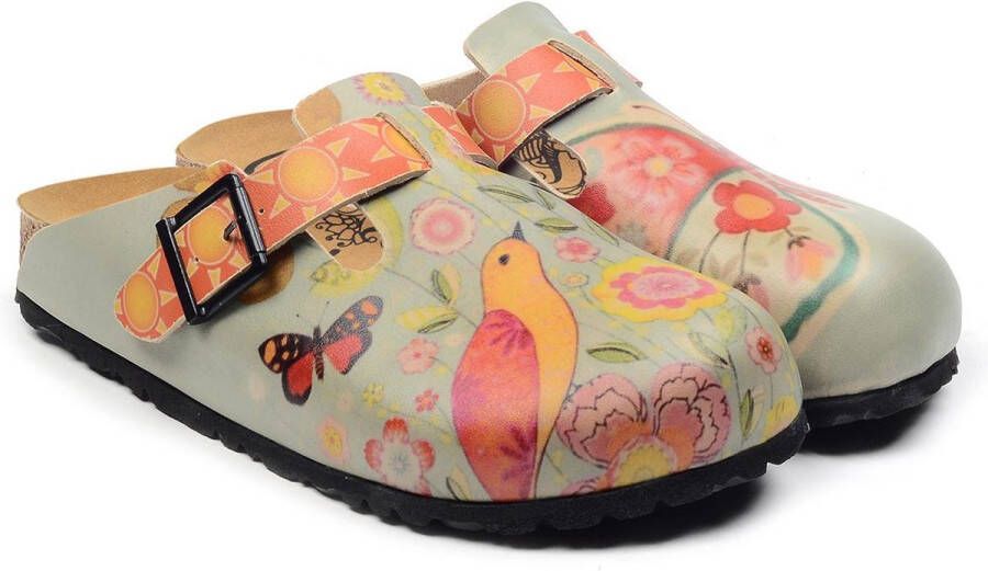 GOBY Clogs Natuur Gekleurd Patroon Hoge kwaliteit Handmade