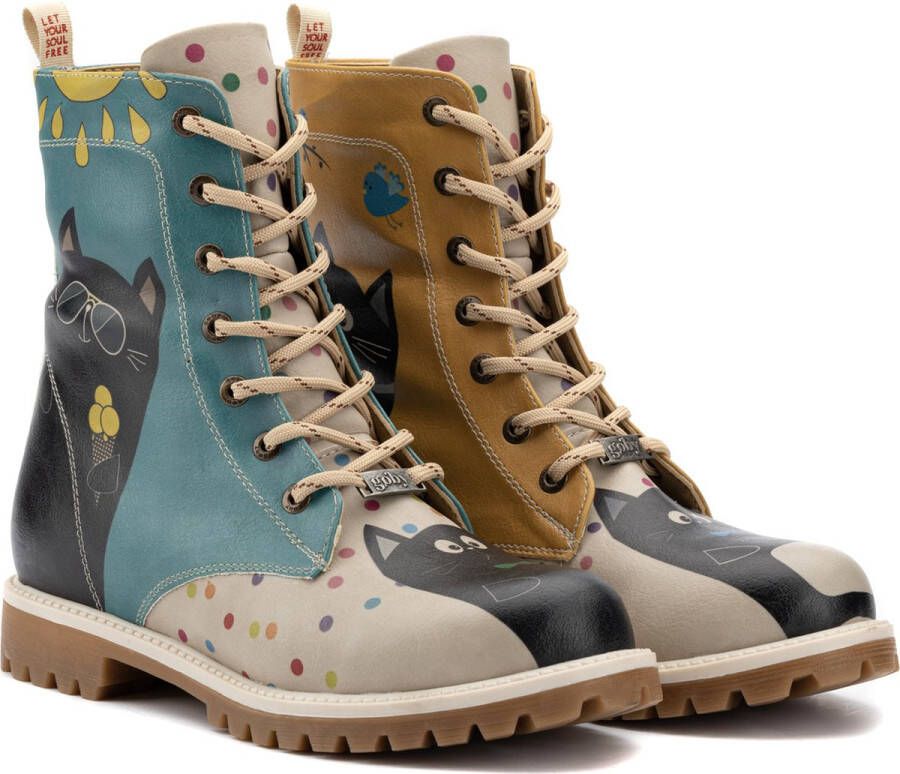 GOBY Colourfull Cat Boots Laars Laarzen Damesboots Dames laarzen Longboots Handmade Dierenprint