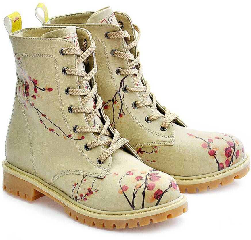 GOBY Dames Veterboots Sakura Blossom Handgemaakt Vegan Leer