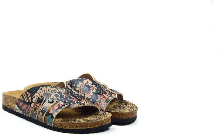 GOBY Floral Comfort Sandals Vegan Leer Handgemaakt Geometrisch Design