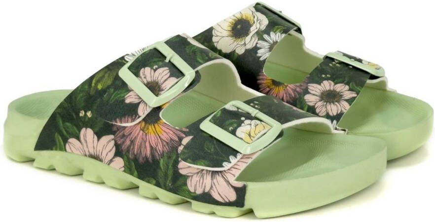 GOBY Floral Dames Sandalen Groene Bloemenprint Vegan Leer