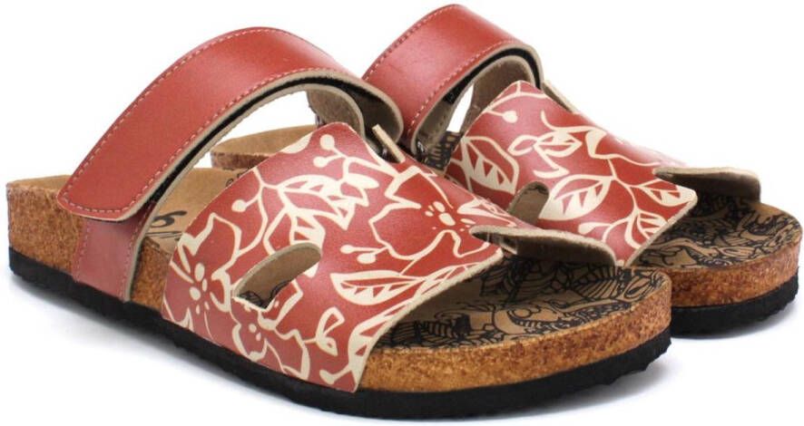 GOBY Floral Dames Sandalen Vegan Leer Roze Bloemenprint