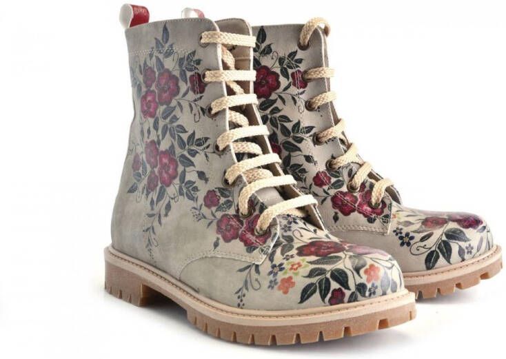 GOBY Floral Elegance Dames Veterboots Handgemaakt Vegan Leer