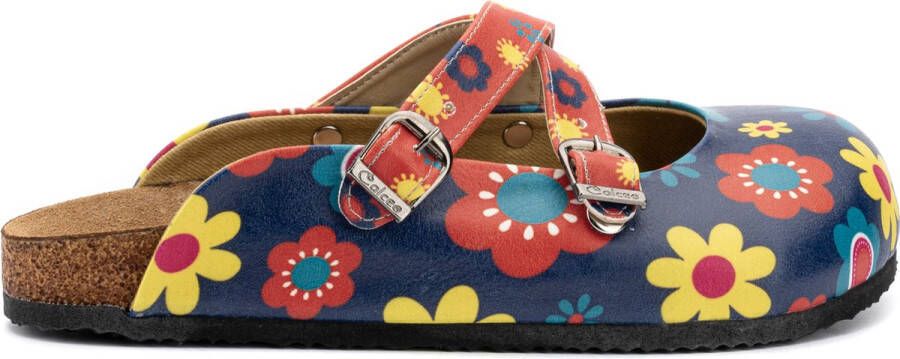 GOBY Flowerpower Slippers Slipper Klompen Hoge kwaliteit Handmade Bloe print