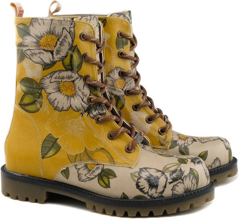 GOBY Golden Bloom Dames Veterboots Handgemaakt Vegan Leer