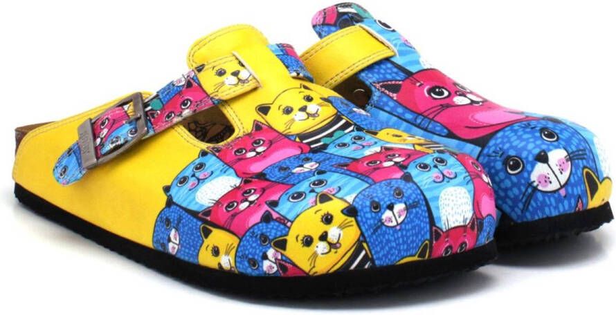 GOBY Happy Cats Dames Clogs Handgemaakt Kattenprint