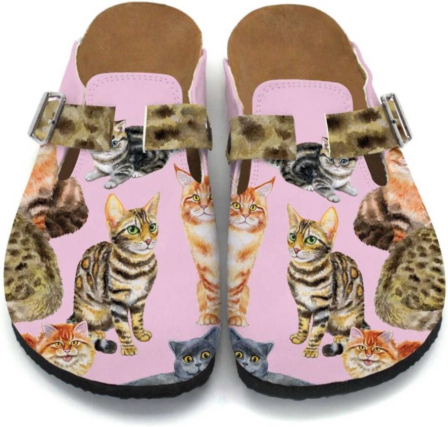 GOBY Kitty Parade Dames Clogs Handgemaakt Kattenprint Comfortabel