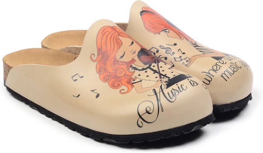 GOBY Melody Muse Dames Clogs Handgemaakt Muziekprint