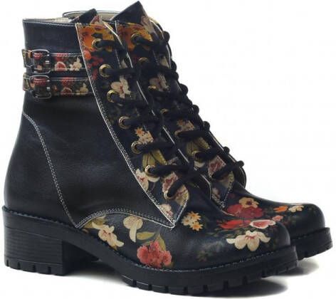 GOBY Midnight Blossom Dames Veterboots Handgemaakt Vegan Leer