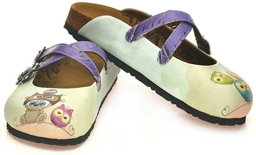 GOBY Owl Charm Clogs Handgemaakt Dierenprint Vegan Comfort