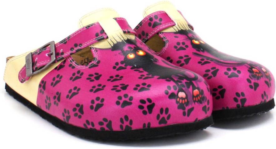 GOBY Pink Panther Dames Clogs Handgemaakt Kattenprint