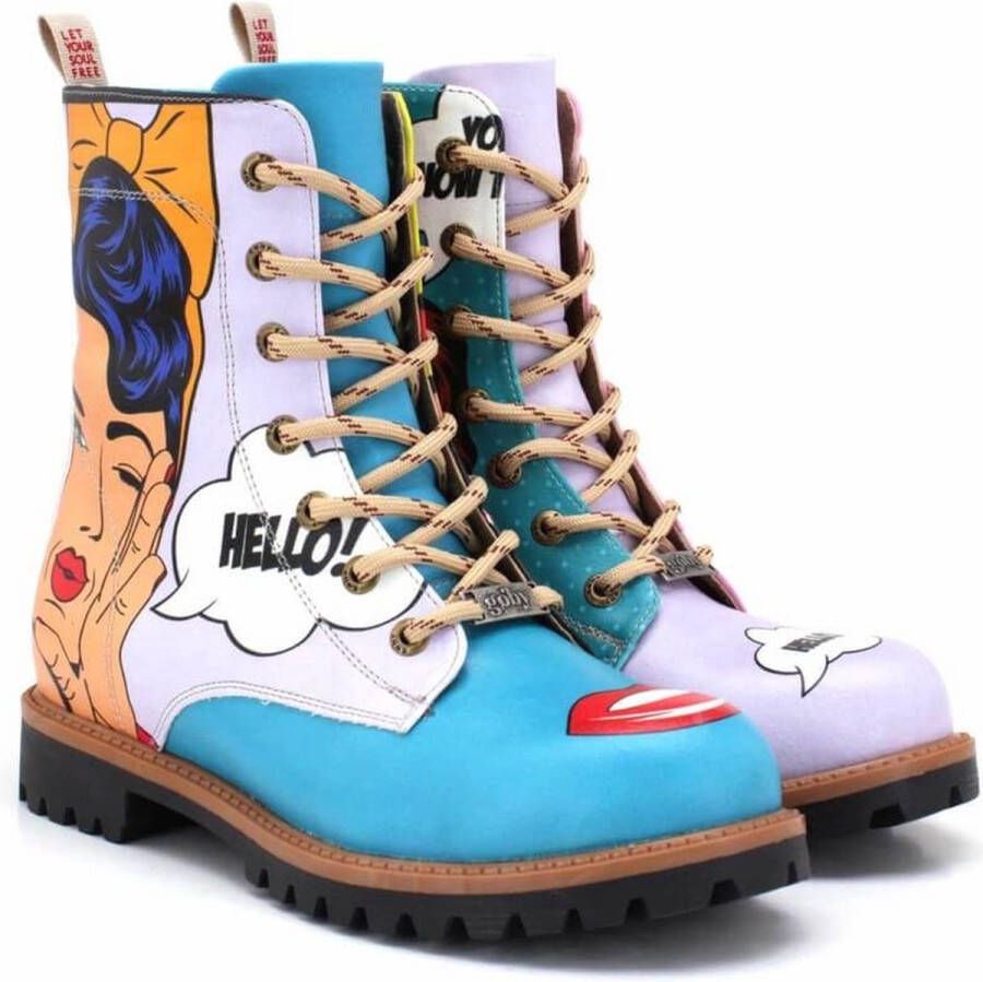 GOBY PopArt Hello Boots Dames Laarzen Handgemaakt Enkel Laarzen Kleurrijke Pop-Art Stijl