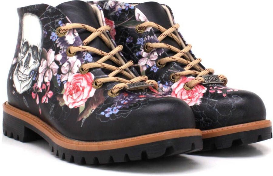 GOBY Skull & Rose Enkellaarsjes Damesboots Laarzen Hoge kwaliteit Handmade