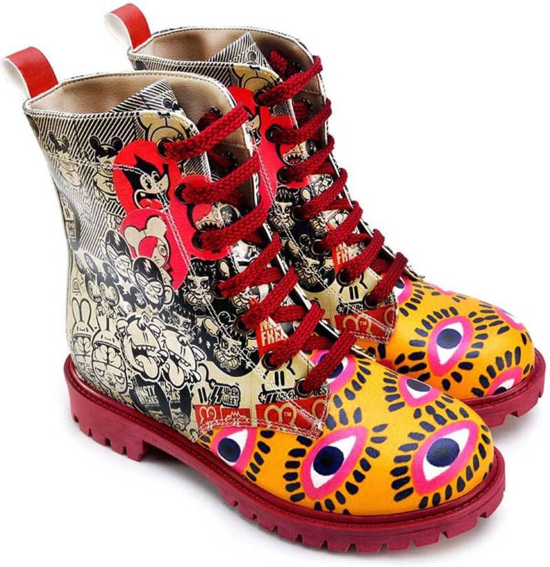 GOBY Urban Pop Art Dames Veterboots Handgemaakt Vegan Leer